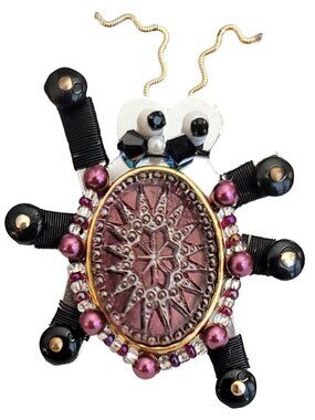 Liztech 1994 Beaded Glass Belly Bug Brooch, Signed M275